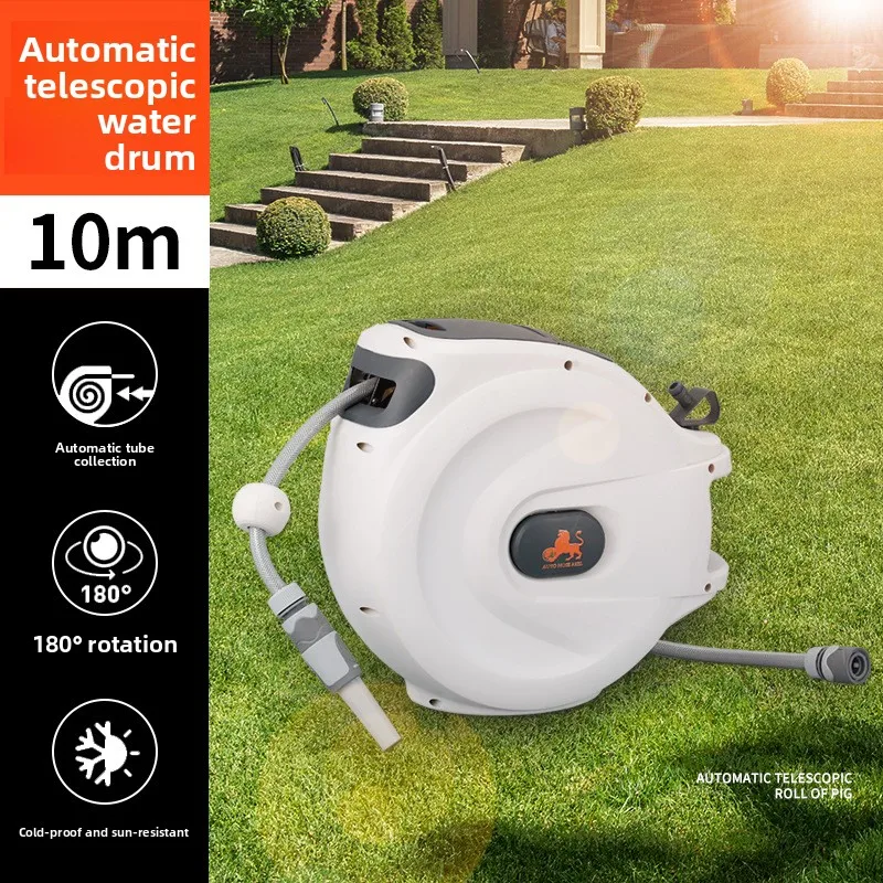 10/20/30m Auto Rewind Wall Mount Hose Reel 180 Degree Swivel Retractable Water Drum For Garden Car Wash