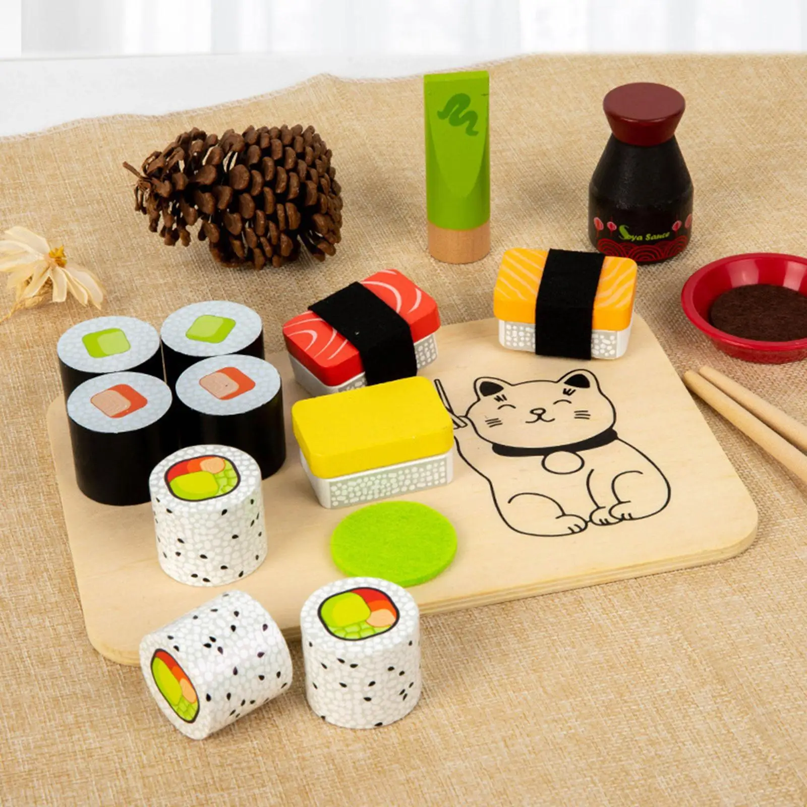 Pretend Play Kitchen Toys Wooden Sushi Playset for Children Ages 3+