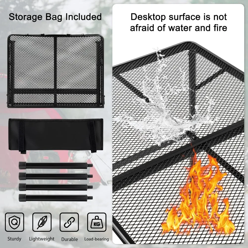 Table de camping pliante portable réglable, table de gril, bureau en maille, léger, 3 pieds, métal, extérieur, recommandé