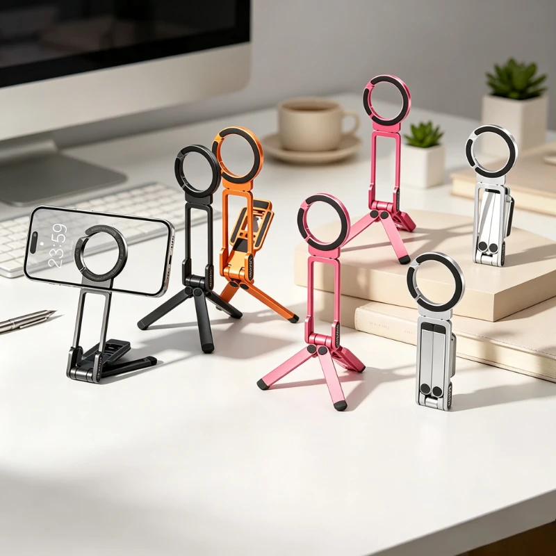 MA38 Magnetic Phone Tripod Selfie Stick Foldable Handheld Desktop Stand with Carabiner for Outdoor Live Streaming 스마트폰 삼각대