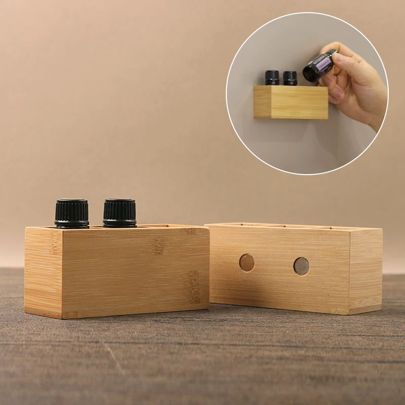 1Pcs 3 Grids Essential Oil Bamboo Display Stand 6 Hole Storage Rack Smooth For Oils Perfume Bottle Magnetic Display Holder