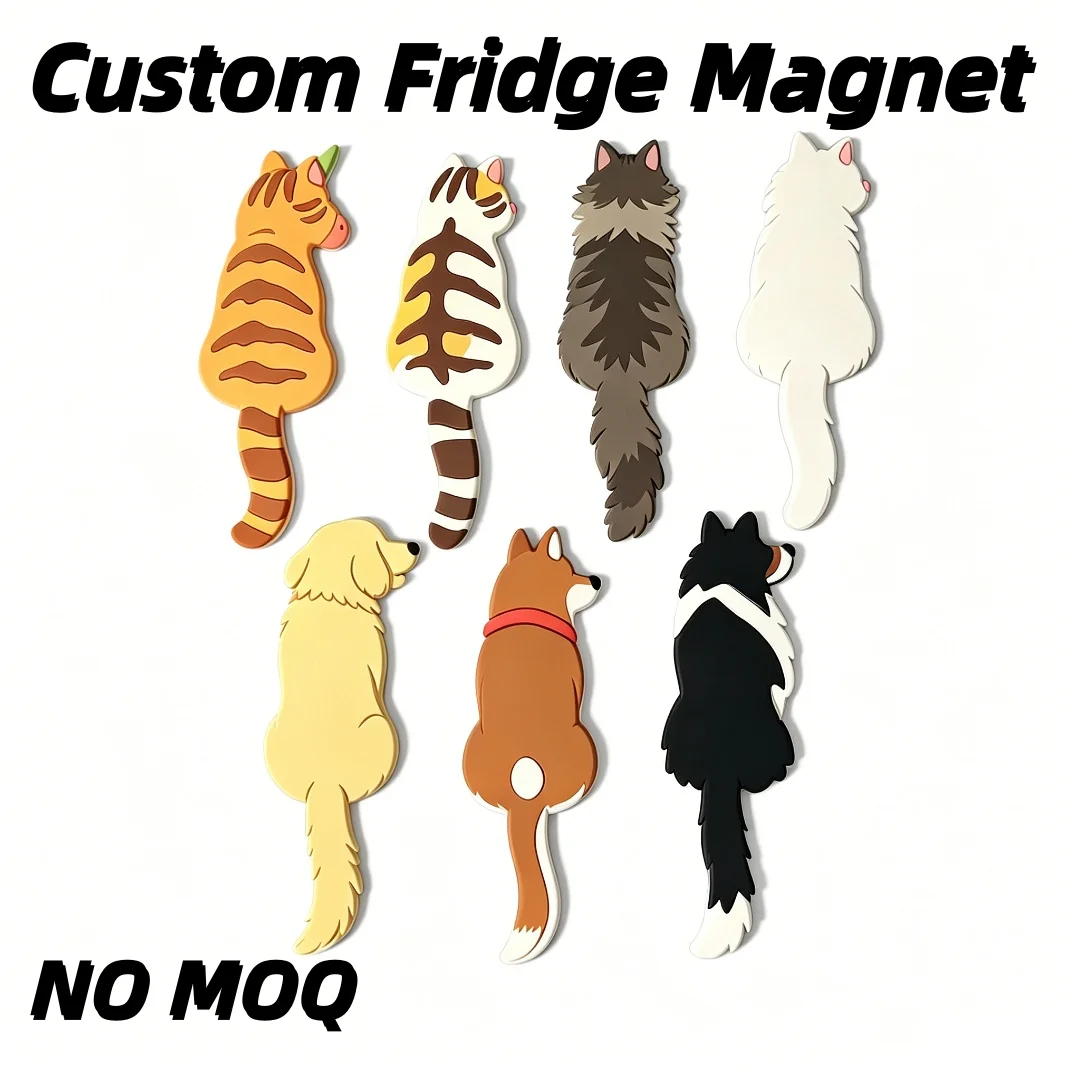 Custom Cute Cartoon Pet Back View Fridge Magnet Soft PVC Cat Dog Refrigerator Decor Creative Souvenir Gift