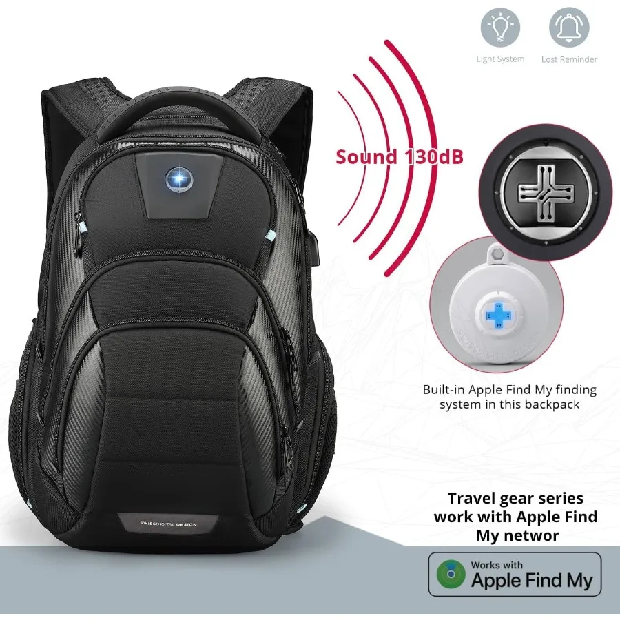 حقيبة ظهر للكمبيوتر المحمول للأعمال من Swissdigital Design TSA للرجال ذات سعة كبيرة للسفر مع Apple Find My Network وUSB Char #3