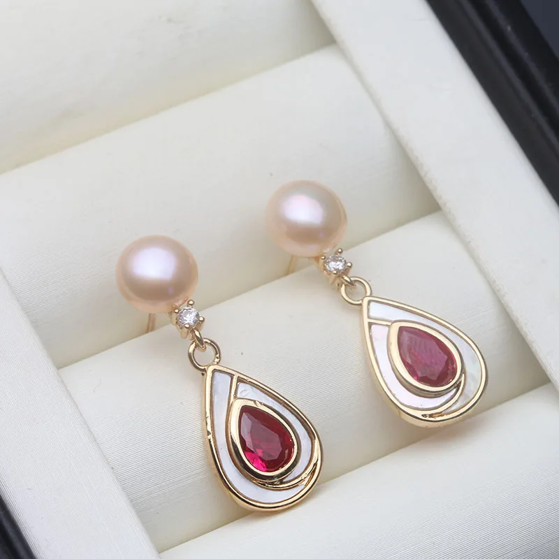 Genuine White Freshwater Silver 925 Pearl Earrings Woman,Dangle Red Natural Pearl Stud Earrings Wife Mom Birthday Gift Pink