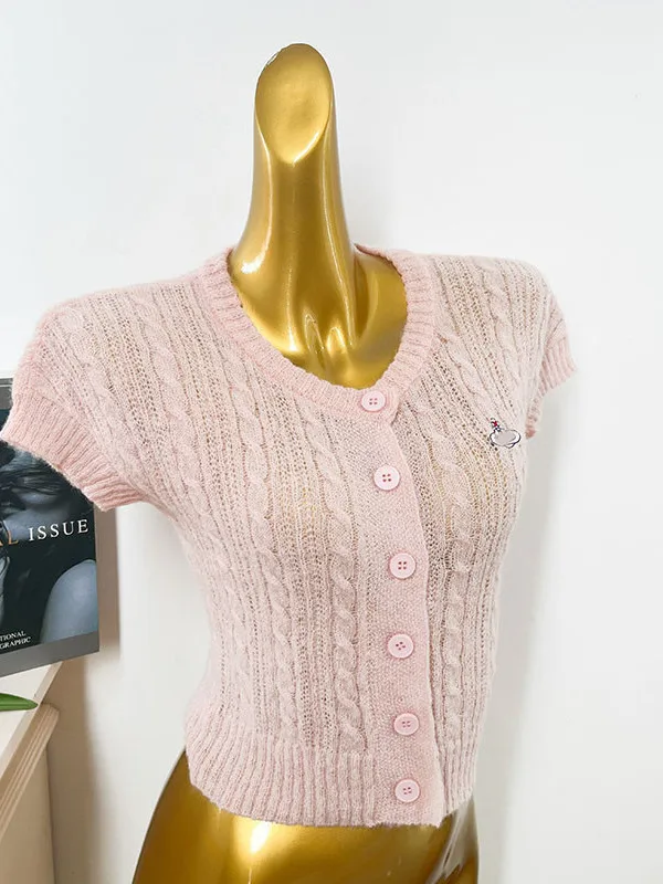 

Мягкий вязаный кардиган с круглым вырезом, женский летний новый ажурный свитер на пуговицах, простой приталенный свитер с V-образным вырезом