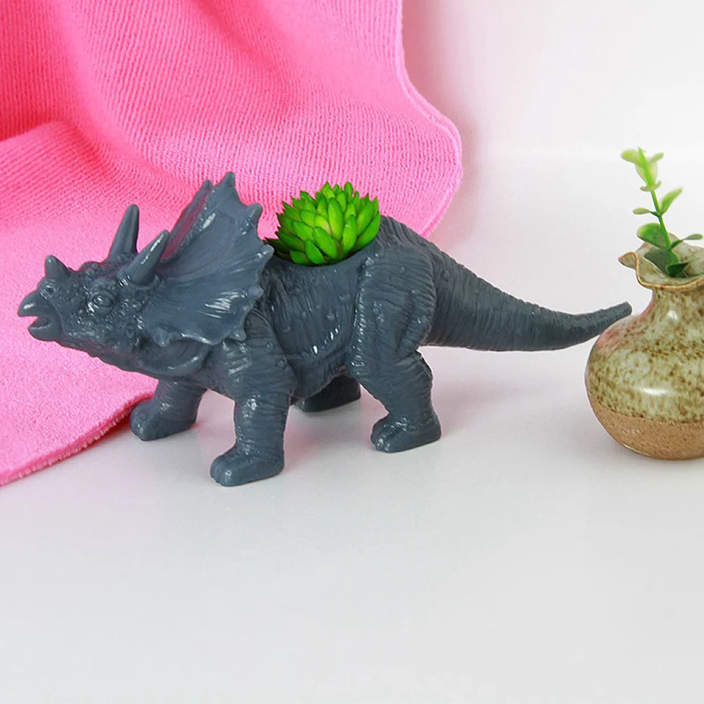 

Creative Simulated Triceratops Shape Plastic Flowerpot Grey Succulent Cactus Small Flowers Home Office Ornament Gift