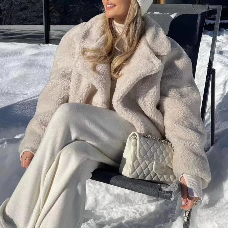 HKSH 2025 Winter New Women Warm Coat Turn-Down Collar Single Button Solid Color Versatile Elegant High-end Thick Jackets HK15795