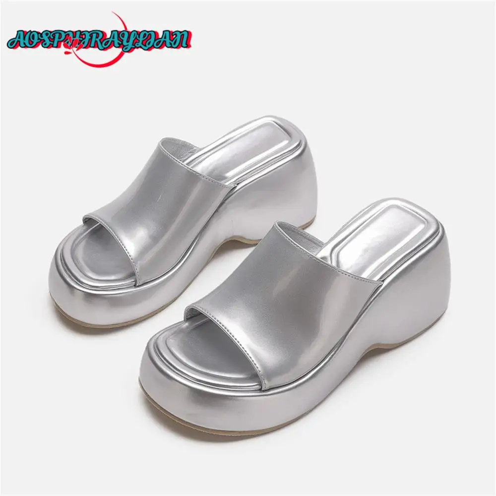 

Women's Platform Wedges Silver Slippers Sandals 2023 Leisure Comfy Walk Peep-toe Summer High Heels Shoes