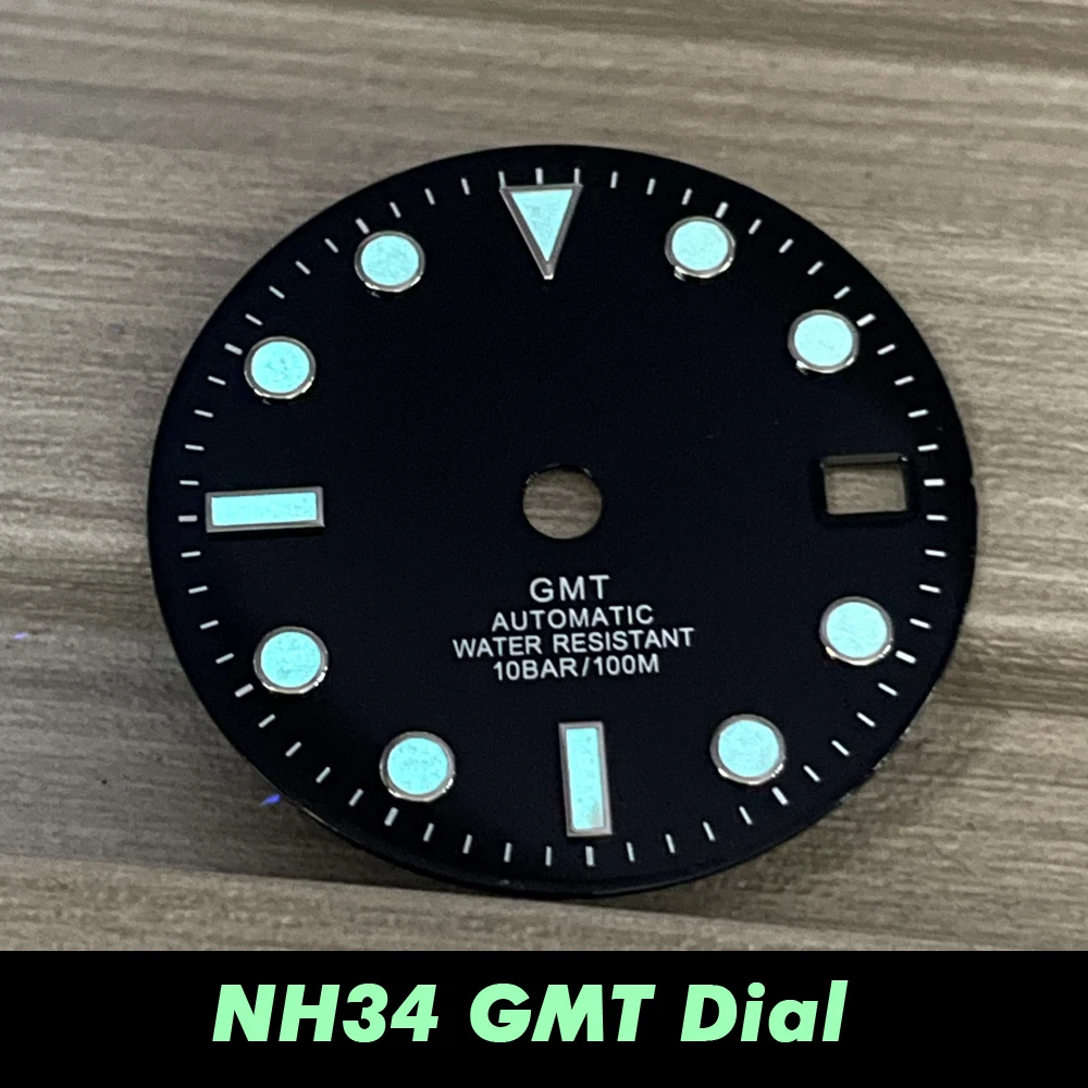 NH34A Movement GMT Watch Dial Strong Blue Luminous 29mm Modified Accessory Dial For NH34 Automatic Movement Parts Replacement