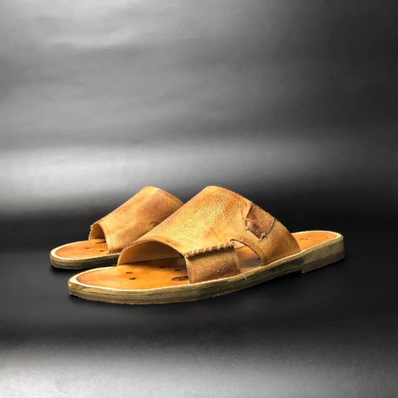 

British Design Big Size Cowhide Sandals Male Summer Genuine Leather Open-toe Handmade Premium Slippers Zapatos Hombre Slipper