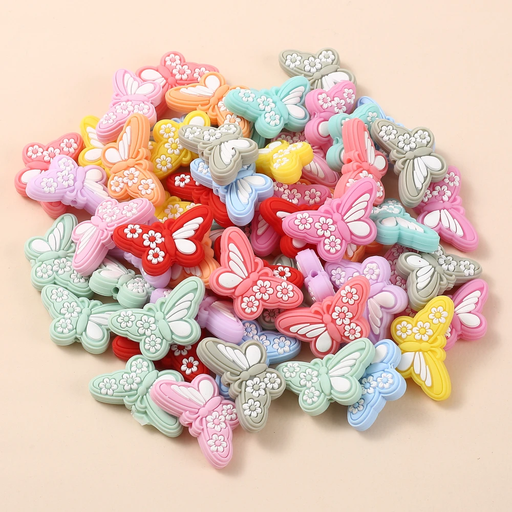 10Pcs 19x32mm Cartoon Butterfly Silicone Beads Food Grade Teether Bead For Jewelry Making DIY Pacifier Chain Necklace Bracelet