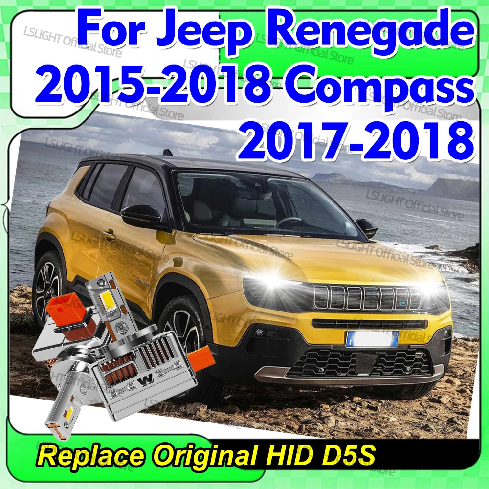 2x HID To D5S LED CSP Headlights 30000LM For Jeep Renegade 2015 2016-2018 Compass 2017 2018 Replace Copper Tube Headlamp Bulbs