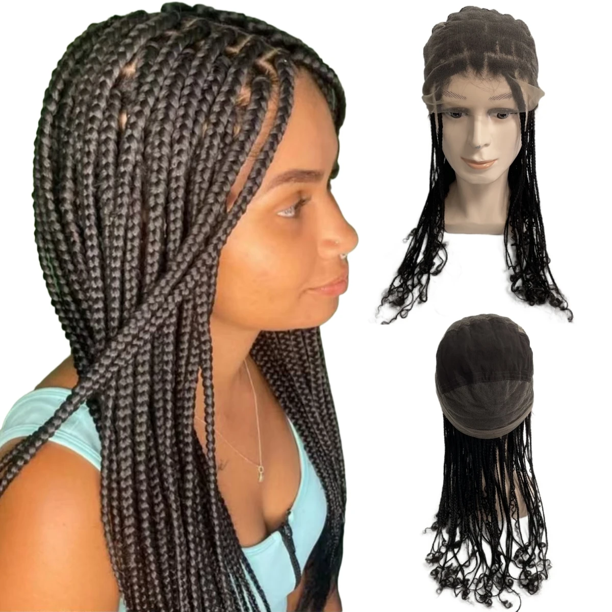 

Malaysian Virgin Human Hair Systems 20 inches 150% Density Box Braids Male Wigs Full Lace Units for Black Men