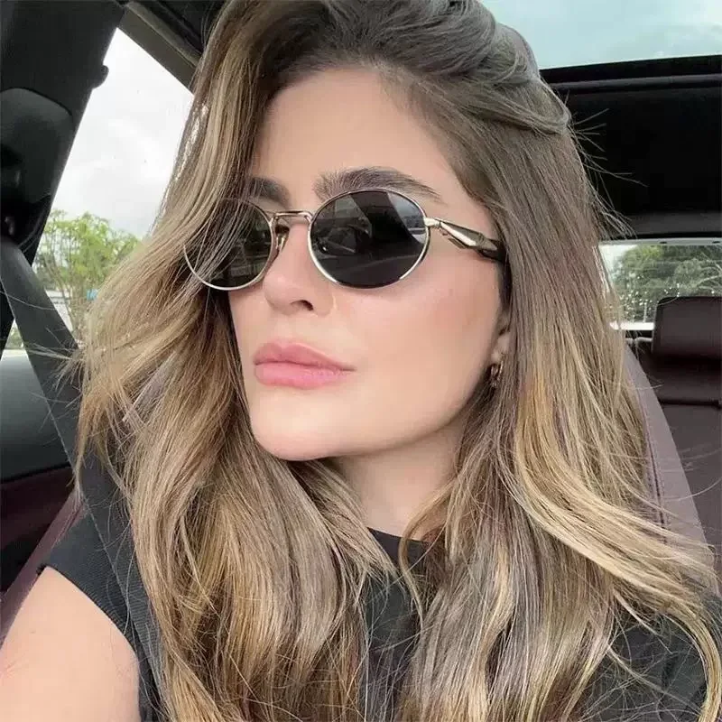 

Women's Luxury Oval Metal Large Frame Sunglasses Retro Casual Hundred Sunglasses Fashion Mens Driving UV400 Sunscreen Sunglasses