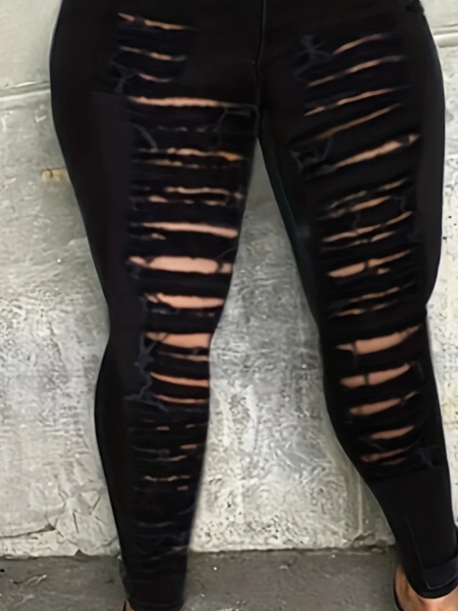 

LW Mid Waist High Stretchy Ripped Solid Color Skinny Jeans Women's Clothing Street Style Denim Jeans Casual Bottoms Daily Pants