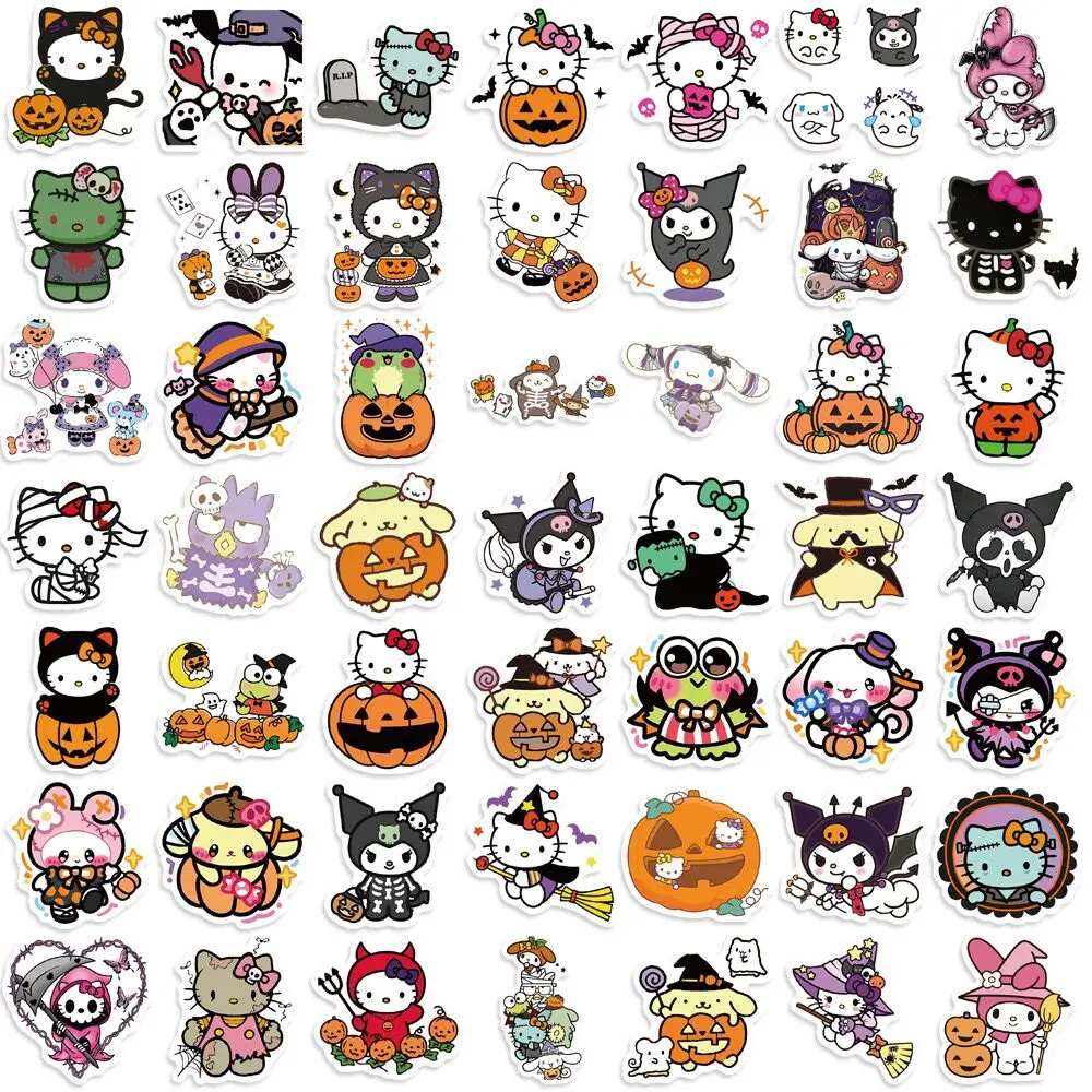 10/52PCS Cute Halloween Hello Kitty My Melody Decoration Stickers Toy DIY Kids Water Bottle Luggage Laptop Waterproof Sticker