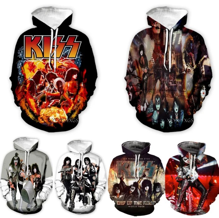 New KISS Rock Band 3D Print Hoodies Men Women Casual Hooded Sweatshirts Oversized Autumn Hoodie Kid Pullovers Tracksuit Clothing