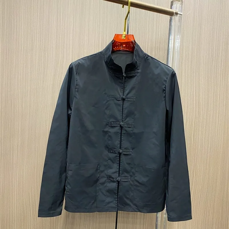 

Men's Long Sve Button up Tang Suit Jaet Summer Sun Protection Loose Fit Stand Collar Chinese Sle Top for Youth