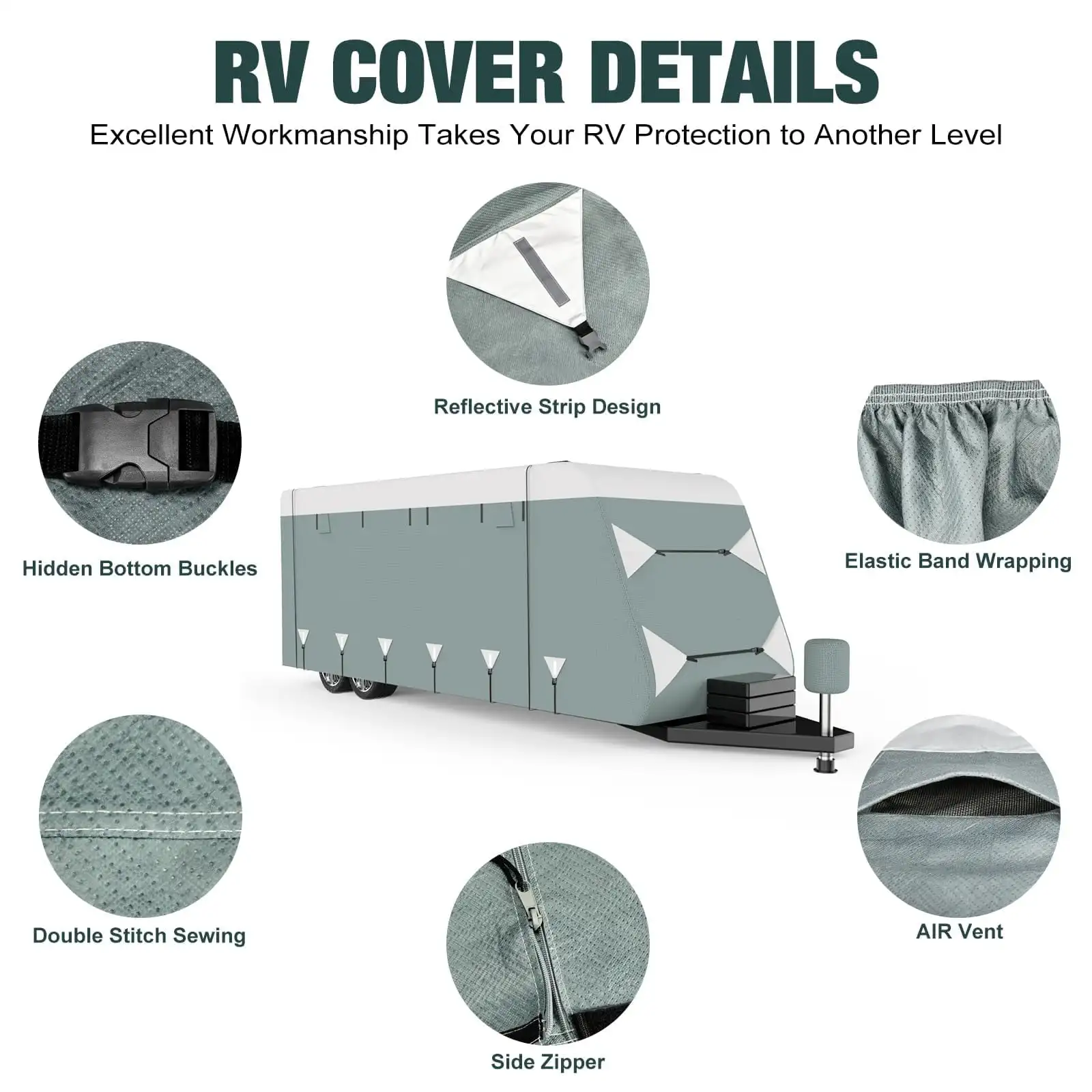28.7-31.6피트 트래블 트레일러 RV 커버, 업그레이드된 옥스포드 방수 찢김 방지 자외선 차단 캠퍼 커버