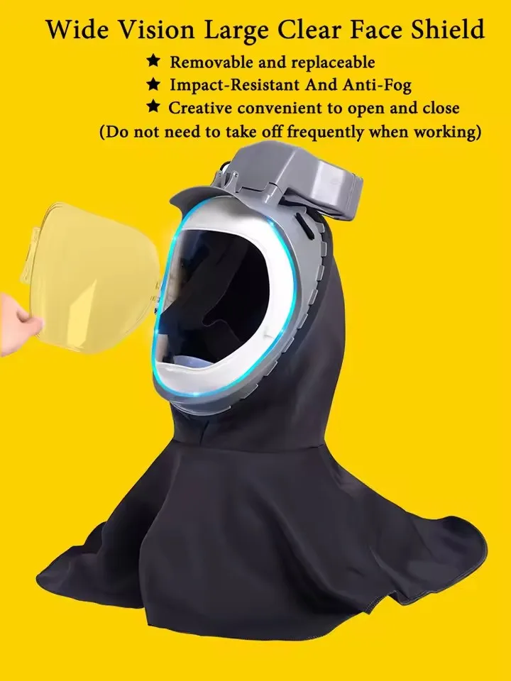 Electric Powered Air Supply Full Cover Dust Mask With Hat Dustproof Hood Cape For Harvester Polishing Sanding Industrial Dust