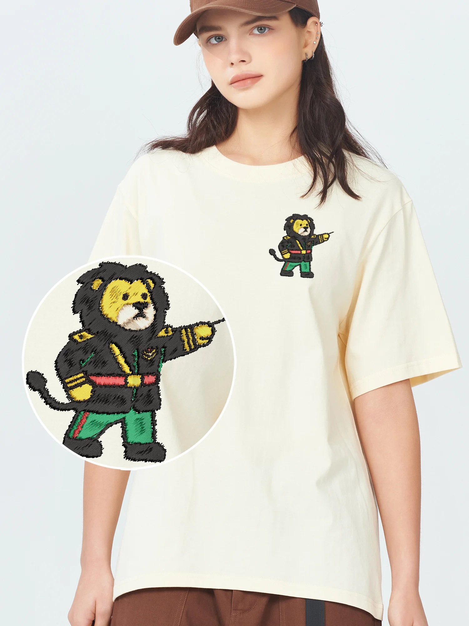 

Officer Lion Embroidered T-Shirt Luxury Designer Men Women Unisex Cotton High Quality Embroidery T Shirts Newest​