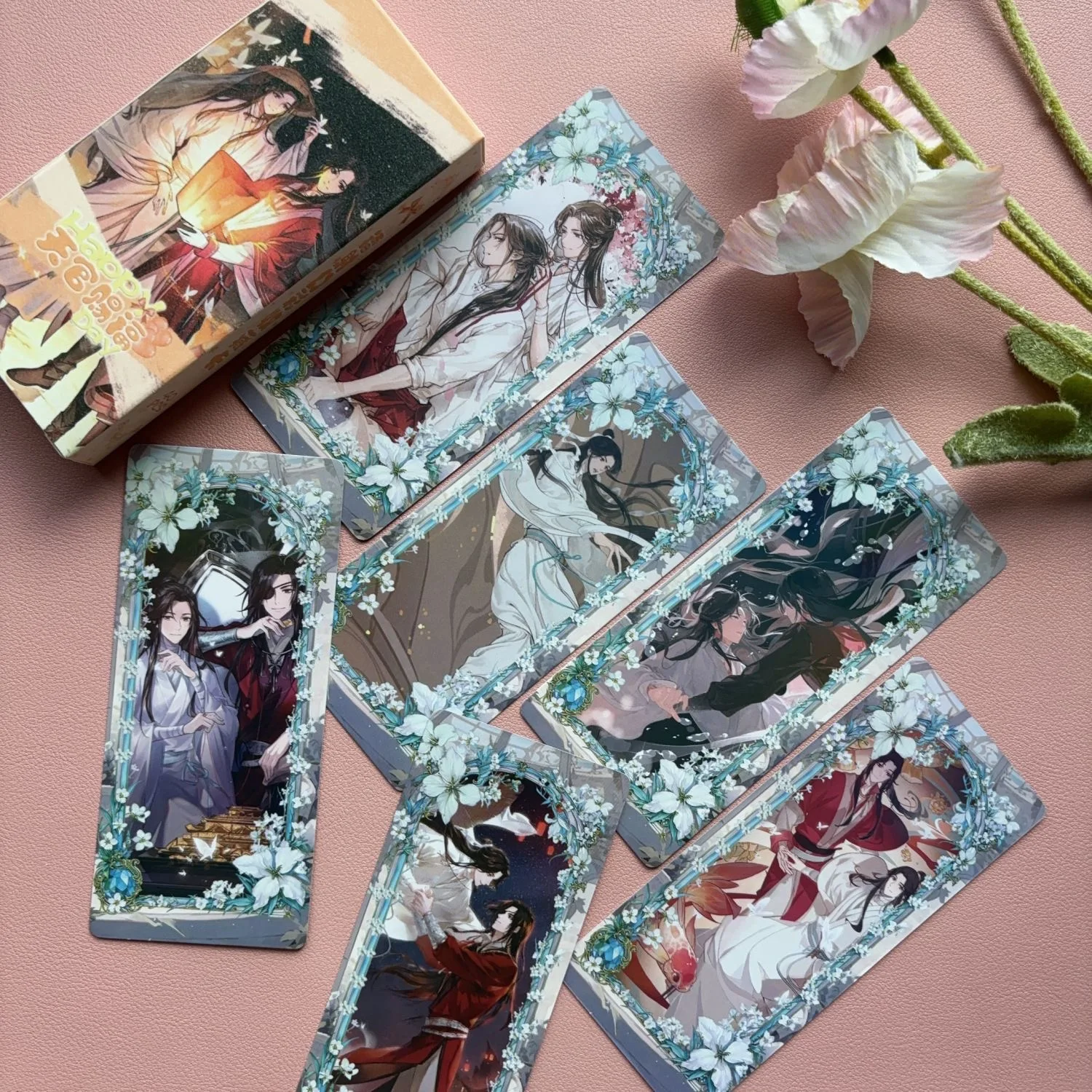 Heaven Official's Blessing Laser Long Card, Tian Guan Ci Fu,Xie Lian HD Photocard Bookmarks, regalo de colección para fanáticos, 40 piezas por juego