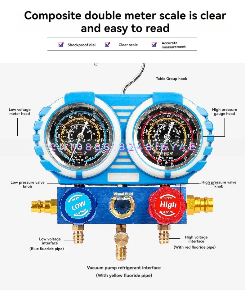 Air Conditioning Repair Tools Refrigerant Fluorination Double Meter Suit Dual Gauge Valve Block Fluoride Pipe