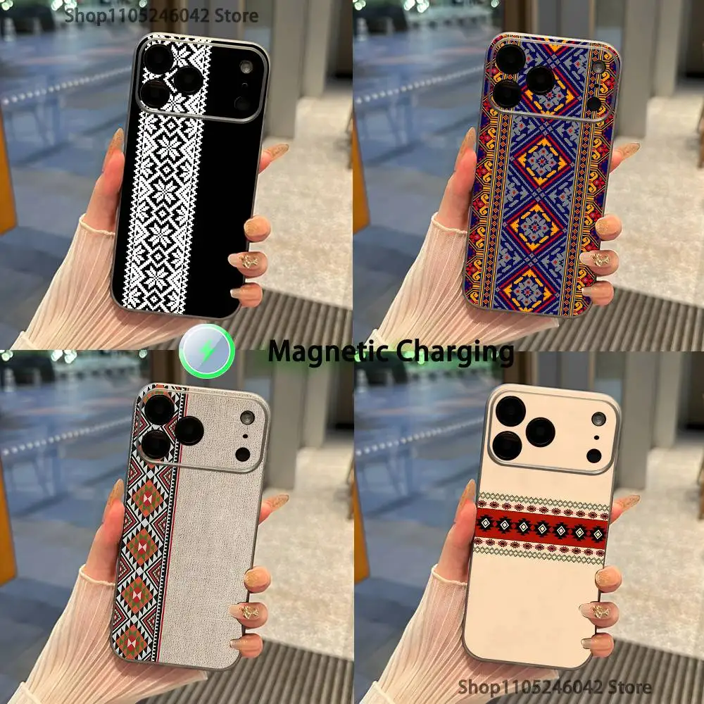 

P-Palestine-S Hattah Keffiyeh Magnetic Wireless Charging Transparent gray Phone Case For iPhone 17,16,15,14,13,12,11Pro,Max,Plus