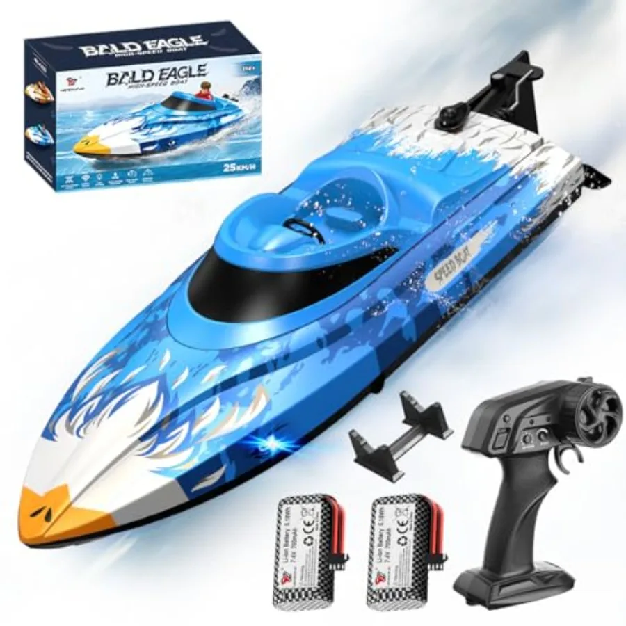 

RC Boat 25KM/H High Speed Waterproof Remote Control Boat with Water Cooling 2.4GHz Remote 2 Batteries LED Lights One-Key Flip L