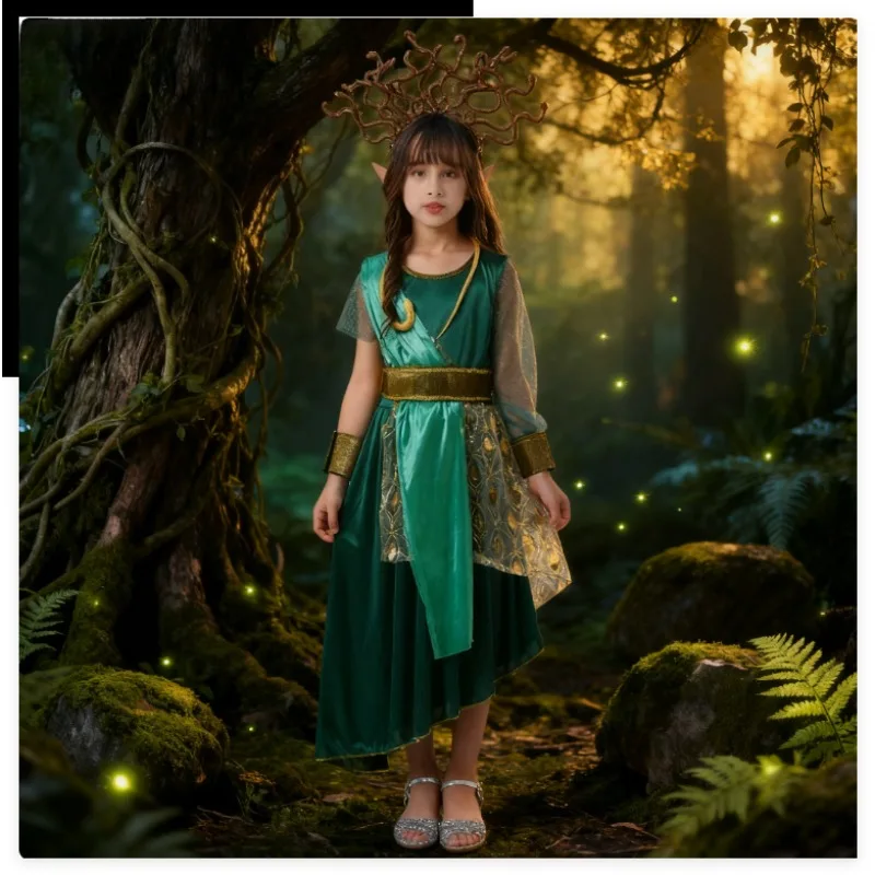 

Greek Mythology Gorgon Me-dusa Costume Halloween Role Play Dress with Snake Hair