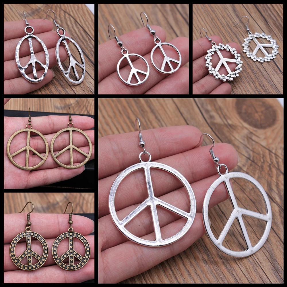 Punk Antique Silver Color Antique Bronze Color Drop Women\'s Earrings Charm Vintage Peace Symbols Dangle Earring For Women