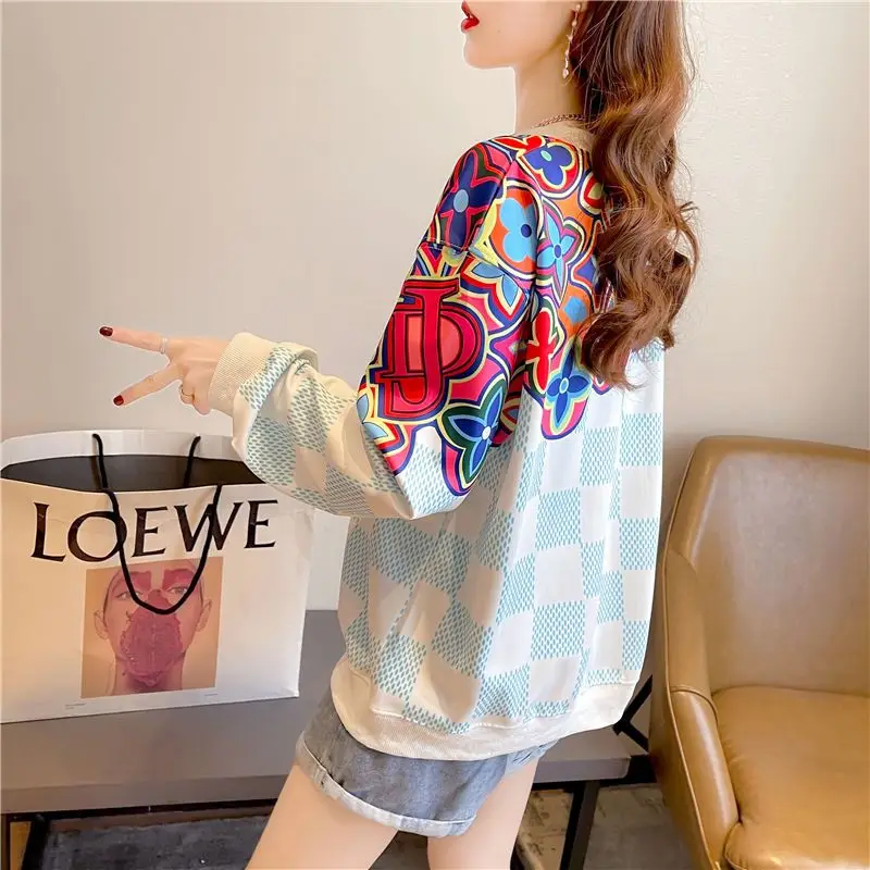 Round Neck Sweatshirt Women New Thin Style Loose Mid-length Long-sleeved Jacket Top