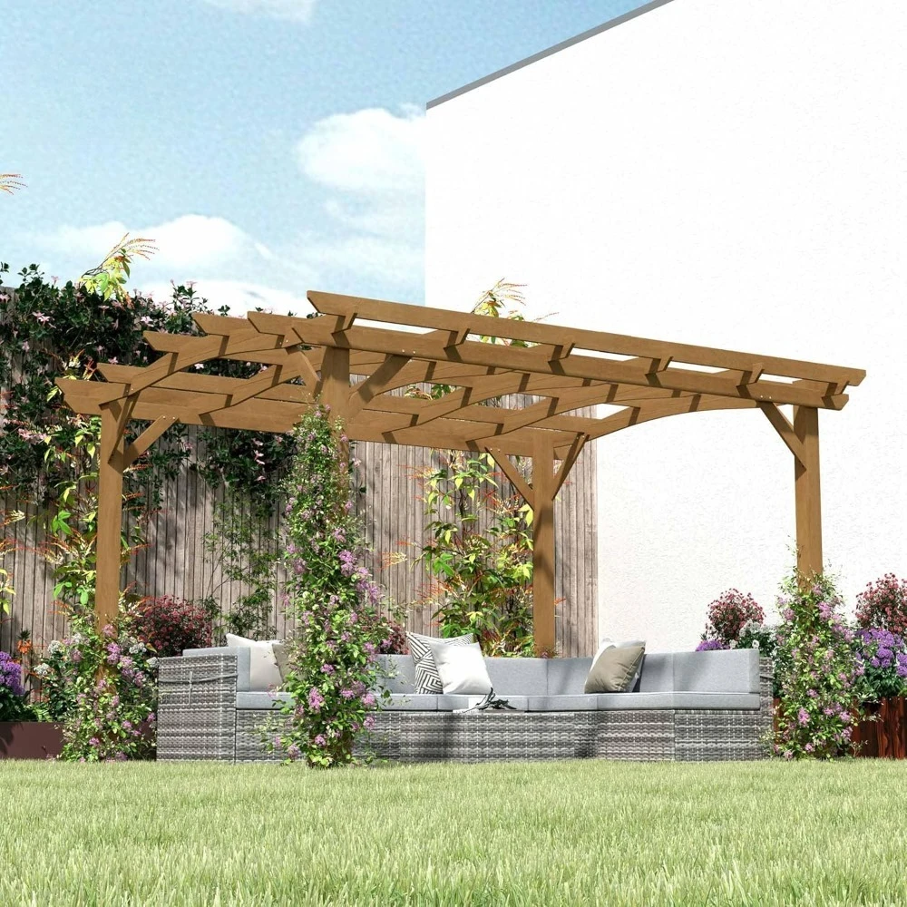 

10' x 12' Outdoor Pergola with Arched Roof for Climbing Plant Support, Wood Gazebo Grape Trellis with Stable Structure
