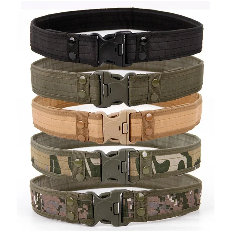 Mens Camouflage Combat Canvas Belts High Quality Quick Release Tactical Oxford Cloth Waistband Outdoor Hunting Nylon Work Belt