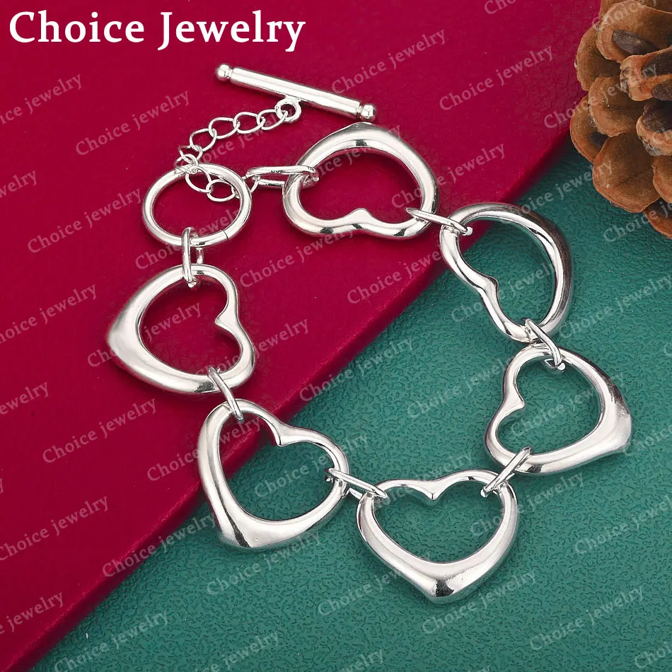 925 Sterling Silber Herz-Armband mit Schnalle für Damen, Modeschmuck, romantisches Valentinstagsgeschenk