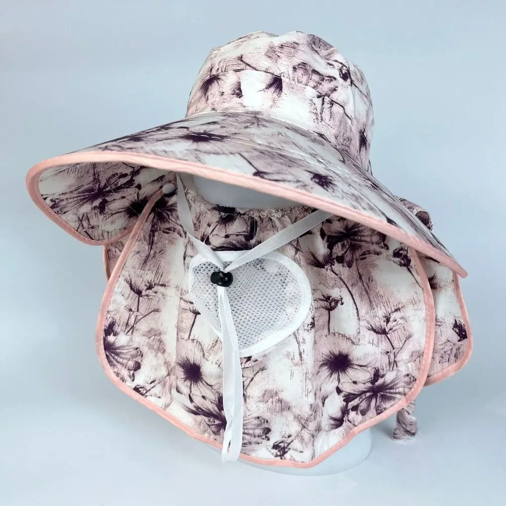 Face Neck Omnibearing Women Sun Hat UV Protection Breathable Picking Tea Hat Shawl integrated Wide Brim Mesh Sunscreen Hat