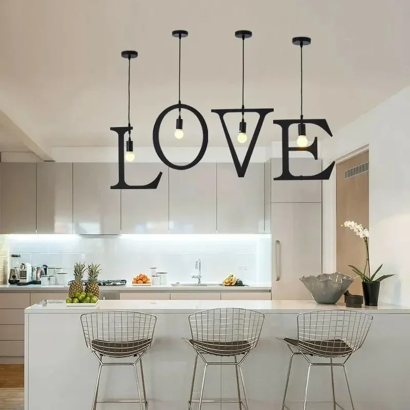 Vintage New Letters Chandeliers  Home Creative Pendant Lamp Bedroom Decoration Loft Farmhouse Lightings Led E27 Light Fixture