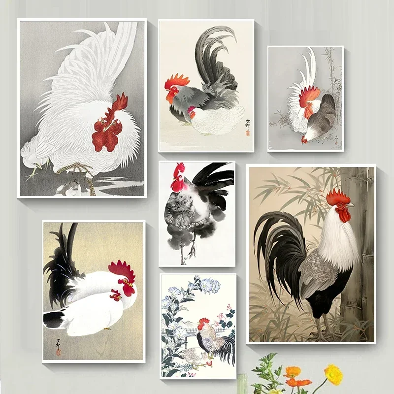 new Vibrant Ink Chicken Refused to Be Dinner – Japanese Colored Poultry Frameless Canvas for Living Room Entrance Wall ation
