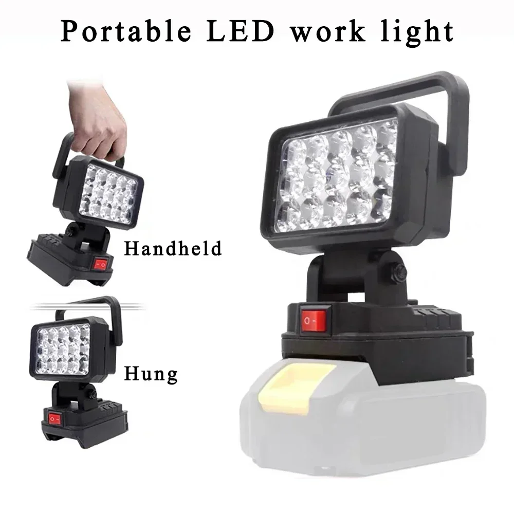 15 koralików LED Światło robocze Reflektor Przenośna lampa Ręczna latarnia dla Makita dla Dewalt dla Milwaukee dla Bosch Akumulator litowo-jonowy 18 V