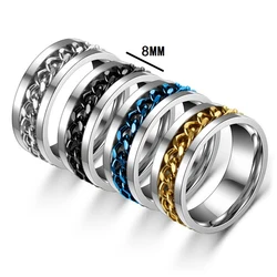 Cool Rotating Anxiety Fidget Rings Titanium Steel Chain Rotable Spinner Finger Ring for Men Women Punk Jewelry Bague Homme 2023