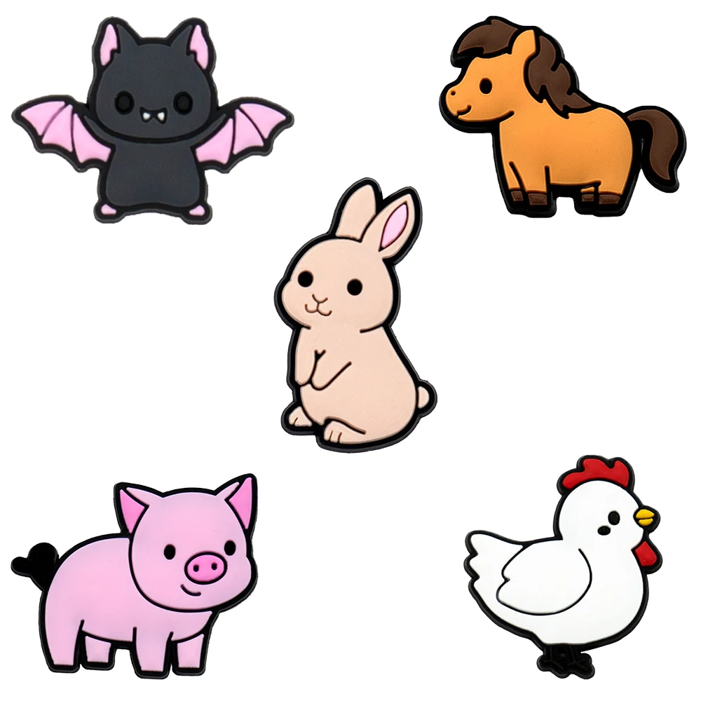 귀여운 동물 돼지 토끼 말 치킨 신발 버클 장식, 여성 남성 신발 액세서리 핀, 토트백 선물, 5 개