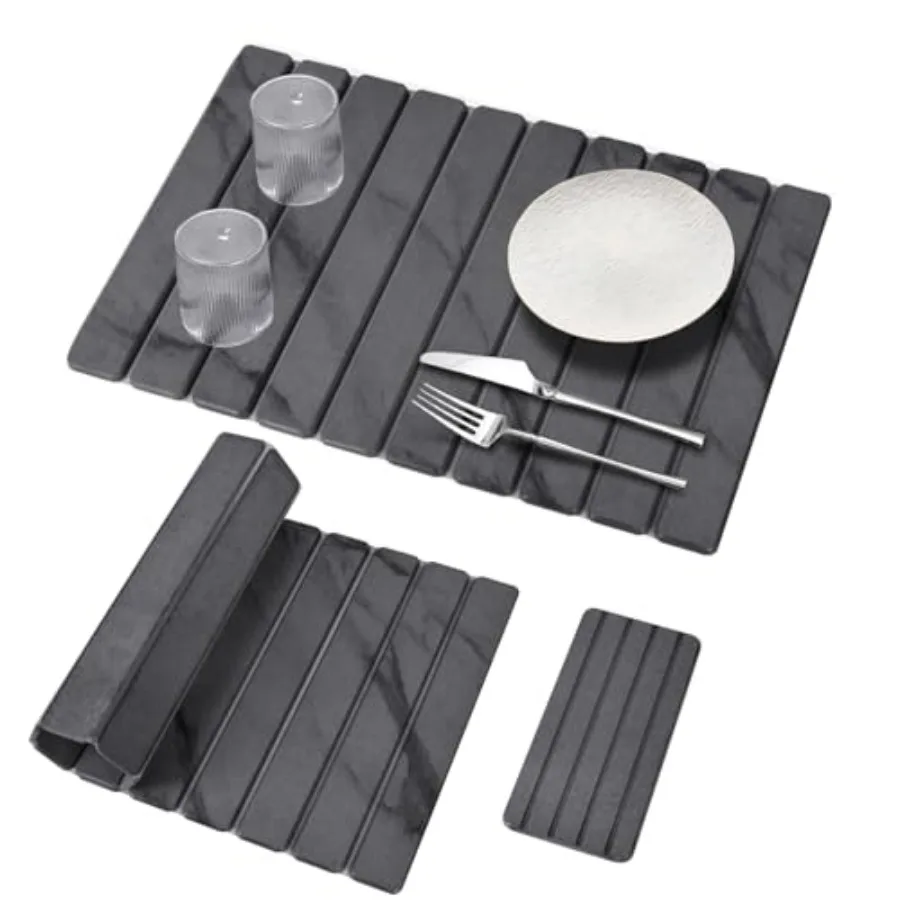 

2 PCS Large Stone Dish Drying Mat for Kitchen Counter, × Grey Marble Dish Drying Mat with 8" 4" Coasters, Non - Slip Collapsibl