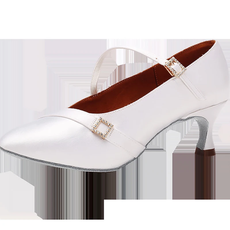 Fashion Women Standard Dance Shoes Soft Outsole Modern Dance Shoes Ladies  White Satin Ballroom Dance Shoe