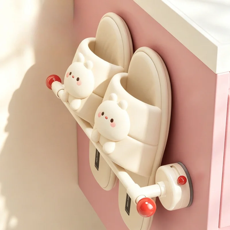 Slipper Hanger Suction Cup Dopamine Style Punch Free Drainage Rack Wall Mounted Shoe Storage Shelf For Bathroom Dressing Room