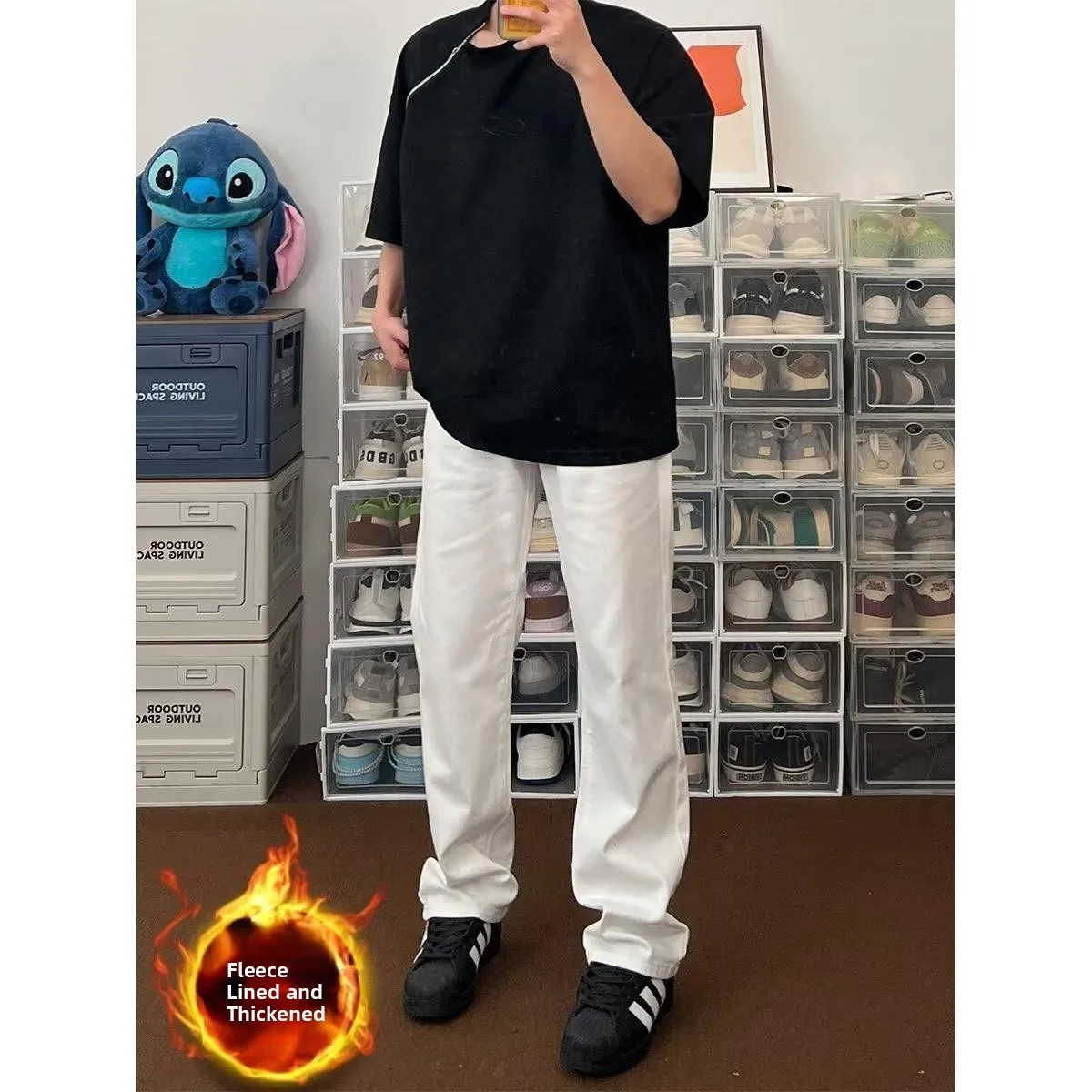 

Мужские джинсы Cleanfit с утепленной флисовой подкладкой, зауженные, прямого кроя, модные, в стиле High Street, зимние, молодежные, повседневные, джинсовые брюки