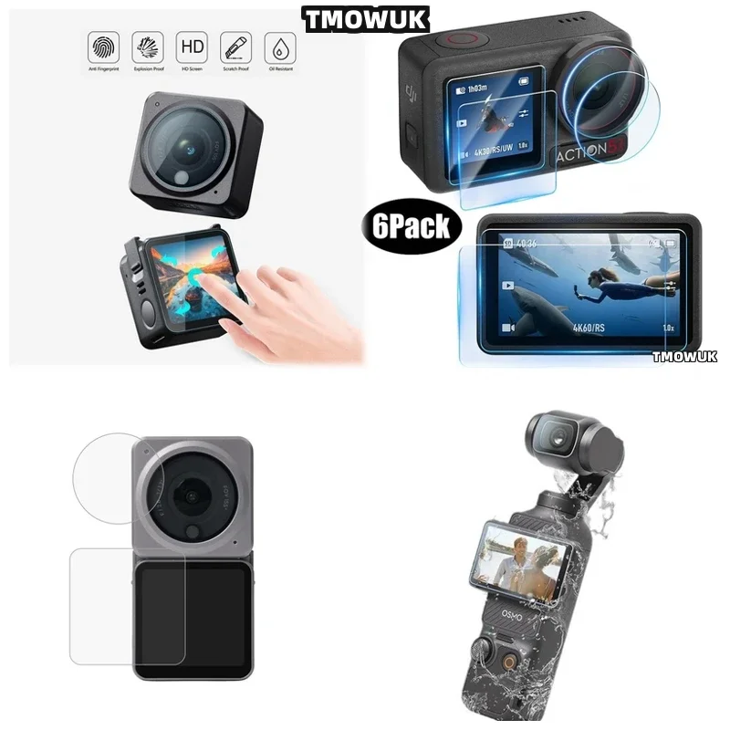 For DJI Pocket 1 2 Osmo Pocket 3 Action 2 4 Pro - Anti - Fingerprint Tempered Glass Screen & Lens Protector Cap