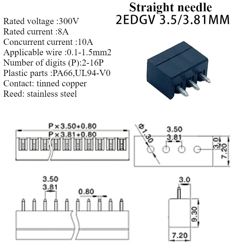 2/10 مجموعات/وحدة 2EDG-3.81 مللي متر المكونات في PCB الأسلاك محطة 15EDGK/VC/RC إبرة مستقيمة إبرة منحنية 2P-16P أسود أخضر برتقالي