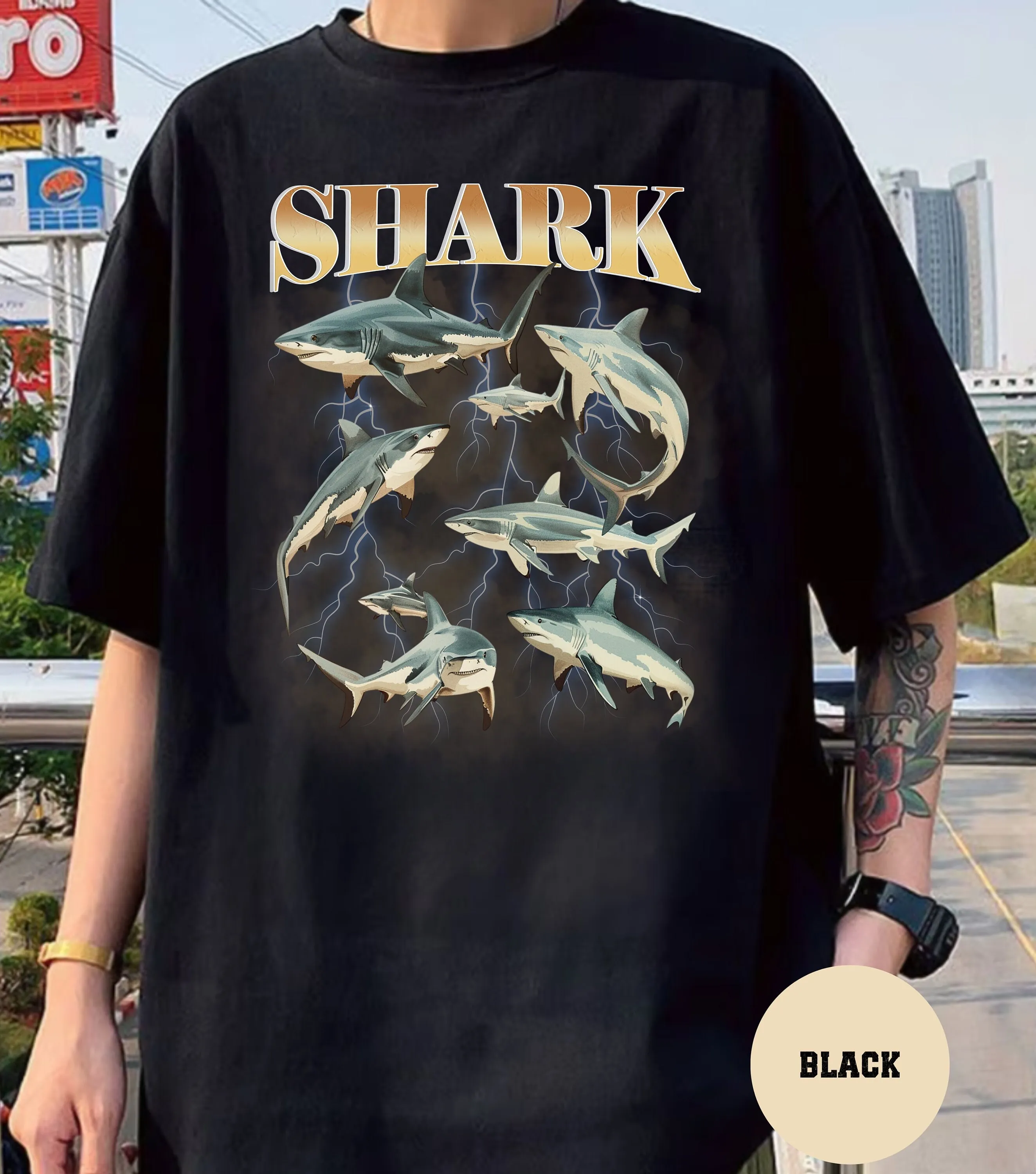 Vintage 90S White Shark Bootlet Rap T Shirt Style Retro For Lover