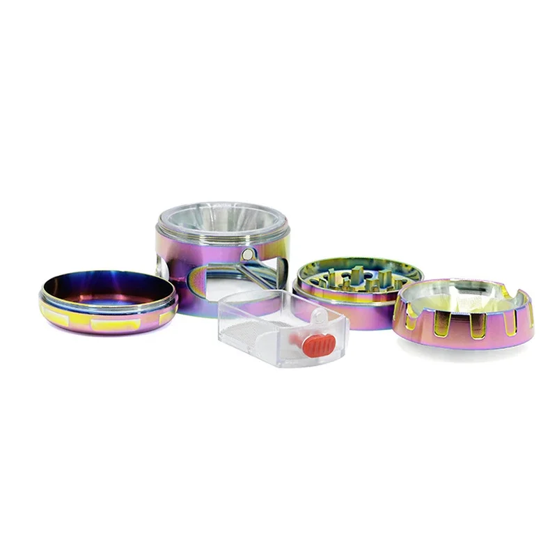 Rainbow Tobacco Grinder 4 Parts Mesh Screen Pollen Catcher With Drawer Smoke Herb Mills Spice 63mm Crusher