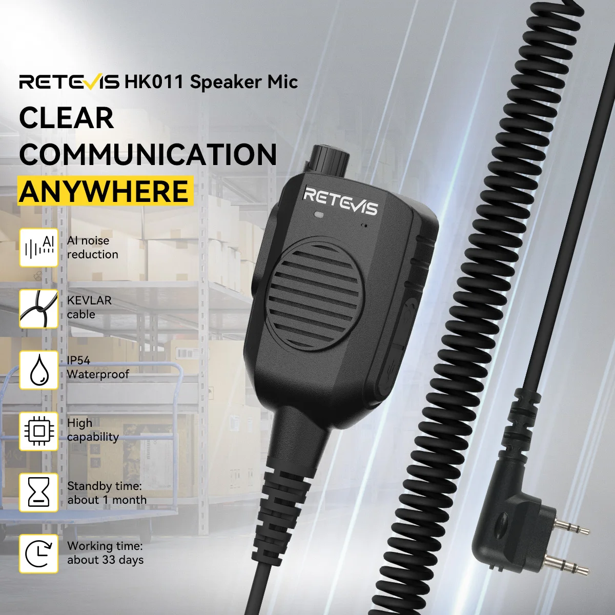 Retevis HK011 Funklautsprecher-Mikrofon 2-Pin AI Geräuschunterdrückendes Mikrofon Walkie-Talkie GP328plus Anschluss für HD1/HA2/H777/RT3S/RA89 – Detail 1